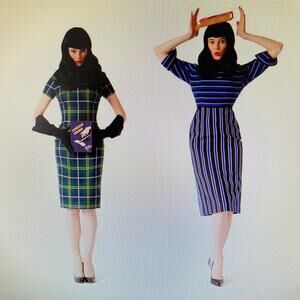 Olympia Le Tan Retro 50’s Inspired Dress Blue/Black/White Striped Size FR 42